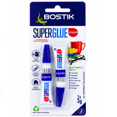 BOSTIK CLEAR SUPER GLUE 2 X 3g (LIQUID GLUE DUO PACK)